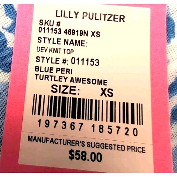 Lilly Pulitzer Dev Knit Top Size XS Blue Turtle Peri Turtley Awesome NEW NWT - Picture 9 of 14